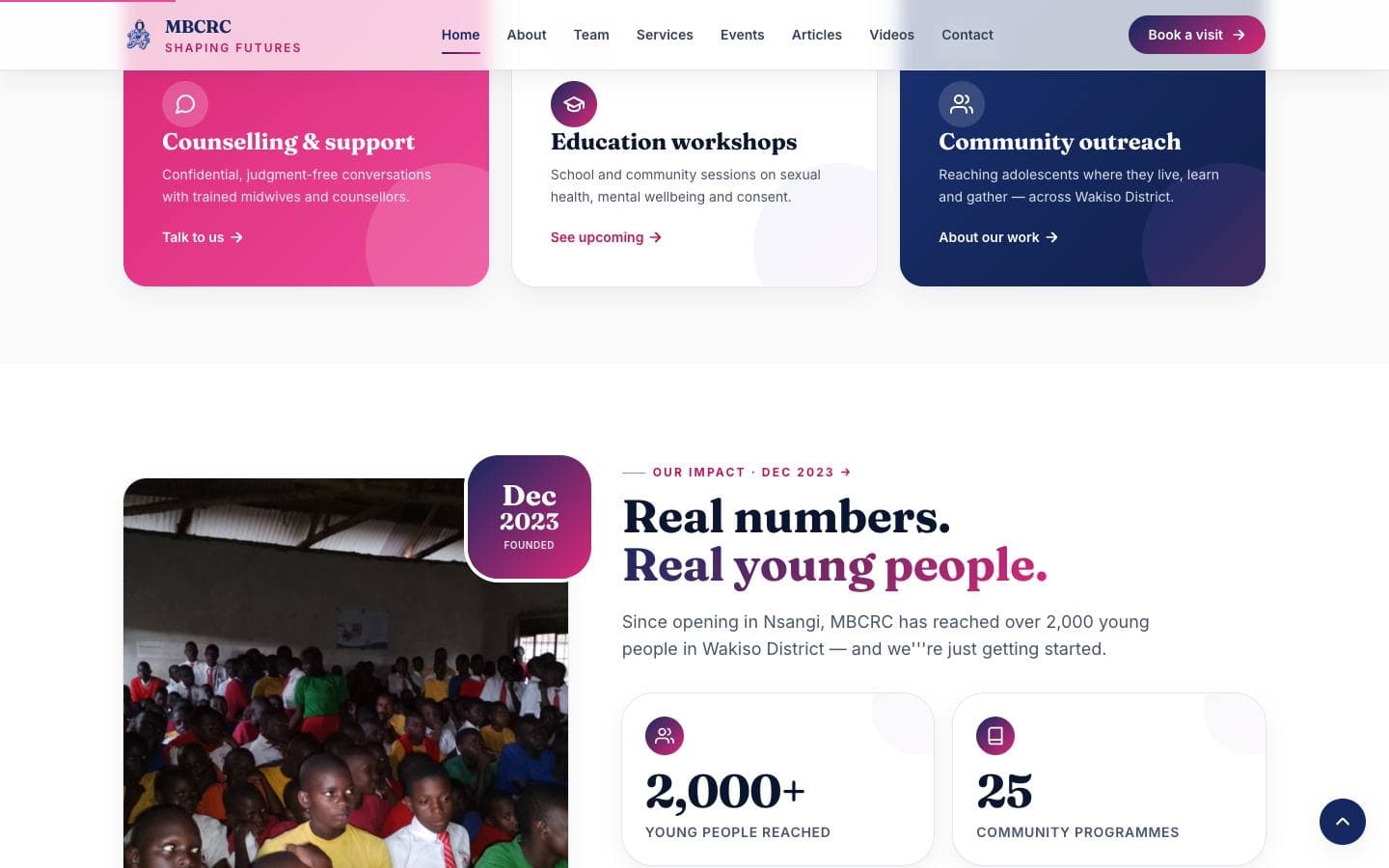 Further down the home page